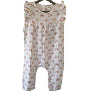 Nola Tawk Muslin Romper Chase Rainbows 2T Organic Cotton White Multicolor NWT
